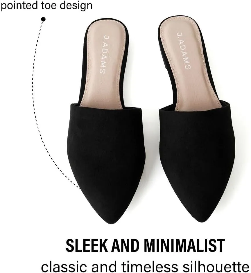 J. Adams Lennox Mules for Women - Closed Pointed Toe Flat Heel Slides