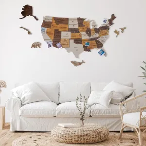 Jabihome 3D Wooden USA Map, Wall Art, Wood United States Map with Push Pins, Gift for Him, US Map for Travel Gifts for Men, Office Wall Decor, Dad Gifts, Wall Decor Living Room (Size M Prime: 40"x25")