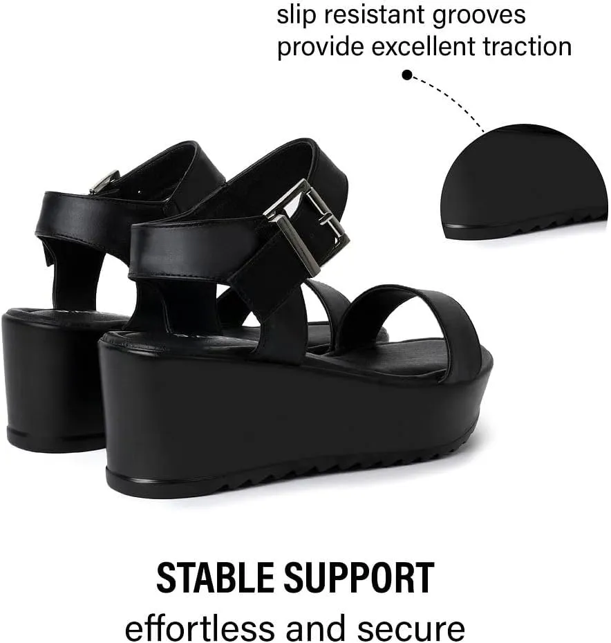 J.Adams Surf Platform Sandals – Women's Open Toe Chunky Low Mid Heel Wide Summer Block Flatform Espadrille Wedge – Comfortable Casual Walking Vegan Jelly Flat Shoes with Adjustable Ankle Strap and Lug Sole