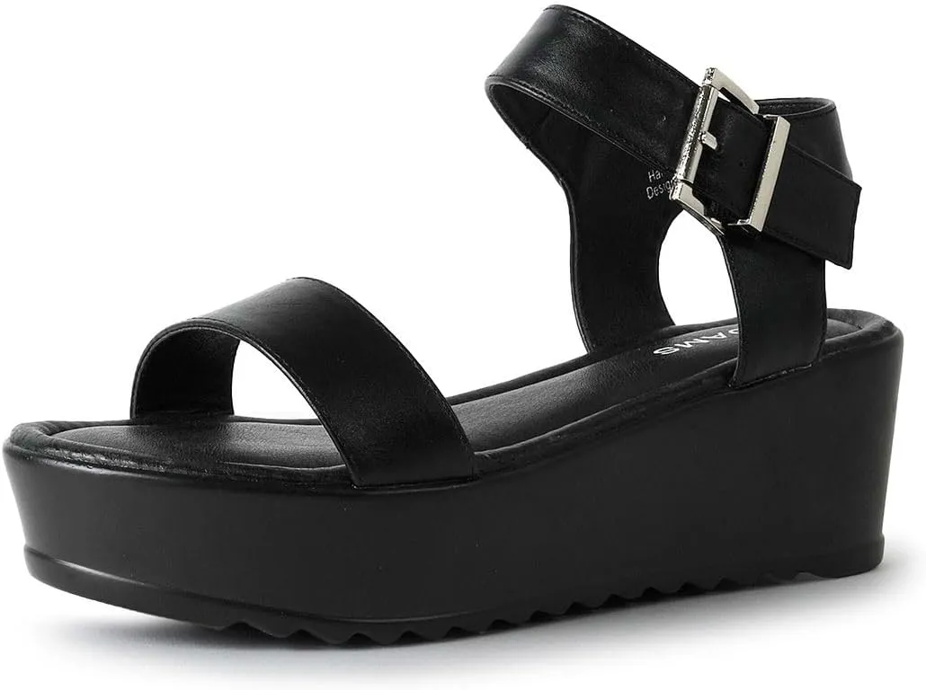 J.Adams Surf Platform Sandals – Women's Open Toe Chunky Low Mid Heel Wide Summer Block Flatform Espadrille Wedge – Comfortable Casual Walking Vegan Jelly Flat Shoes with Adjustable Ankle Strap and Lug Sole