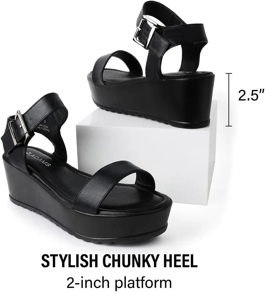 J.Adams Surf Platform Sandals – Women's Open Toe Chunky Low Mid Heel Wide Summer Block Flatform Espadrille Wedge – Comfortable Casual Walking Vegan Jelly Flat Shoes with Adjustable Ankle Strap and Lug Sole