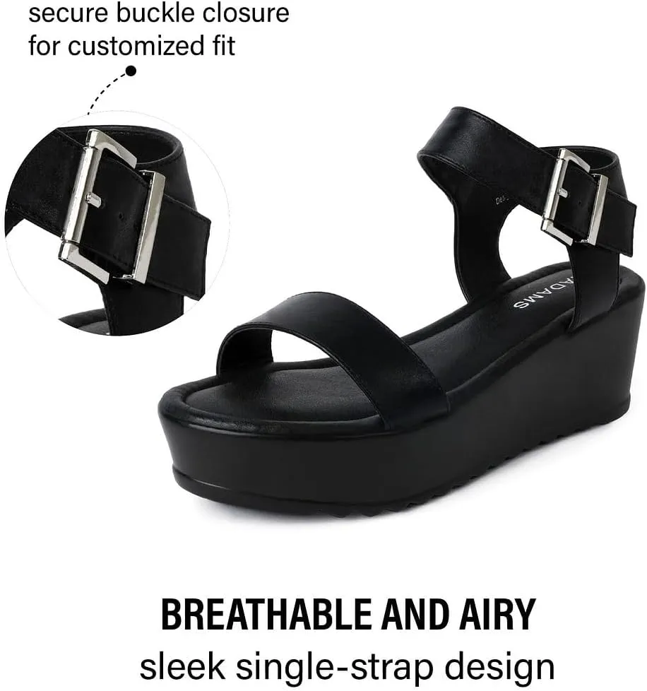 J.Adams Surf Platform Sandals – Women's Open Toe Chunky Low Mid Heel Wide Summer Block Flatform Espadrille Wedge – Comfortable Casual Walking Vegan Jelly Flat Shoes with Adjustable Ankle Strap and Lug Sole