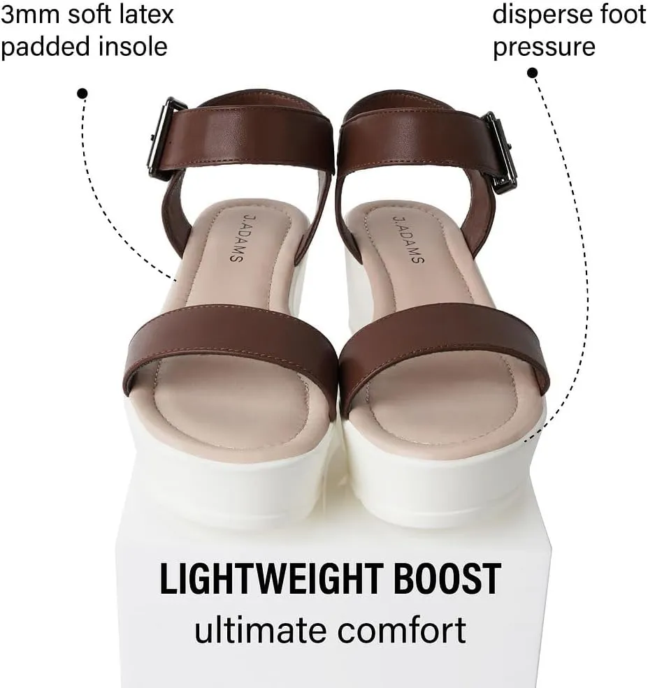 J.Adams Surf Platform Sandals – Women's Open Toe Chunky Low Mid Heel Wide Summer Block Flatform Espadrille Wedge – Comfortable Casual Walking Vegan Jelly Flat Shoes with Adjustable Ankle Strap and Lug Sole