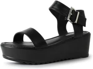 J.Adams Surf Platform Sandals – Women's Open Toe Chunky Low Mid Heel Wide Summer Block Flatform Espadrille Wedge – Comfortable Casual Walking Vegan Jelly Flat Shoes with Adjustable Ankle Strap and Lug Sole