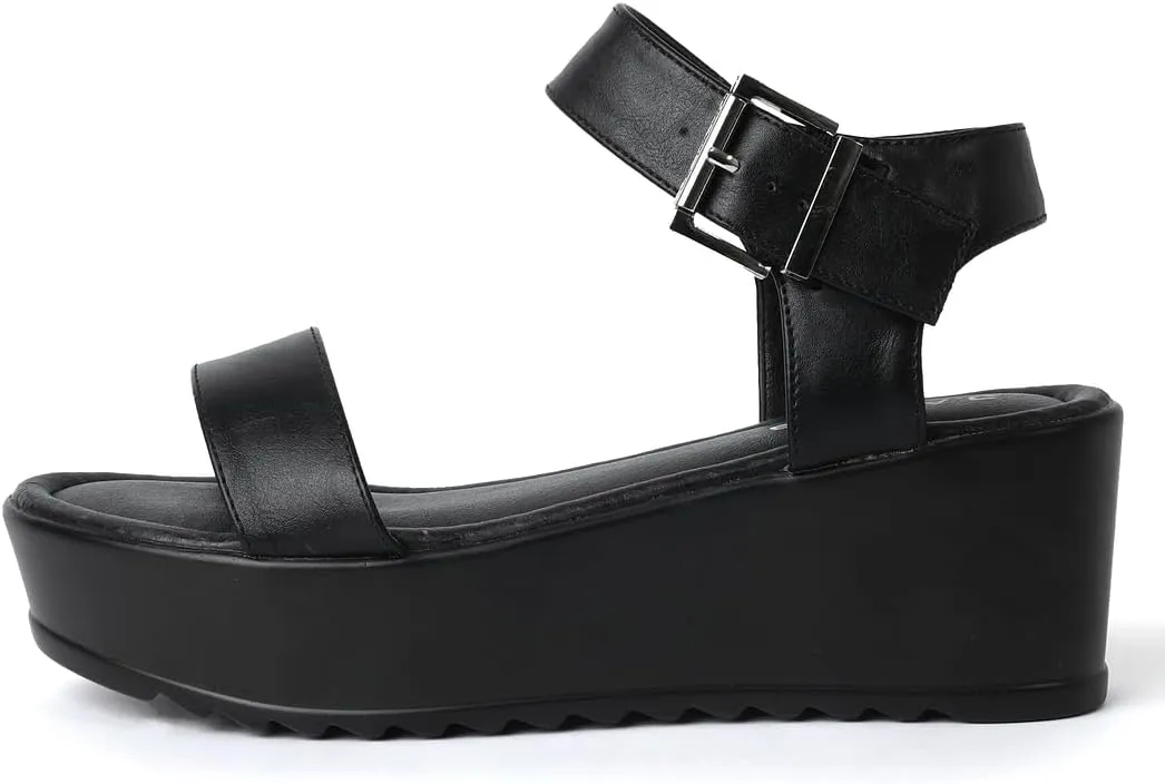 J.Adams Surf Platform Sandals – Women's Open Toe Chunky Low Mid Heel Wide Summer Block Flatform Espadrille Wedge – Comfortable Casual Walking Vegan Jelly Flat Shoes with Adjustable Ankle Strap and Lug Sole