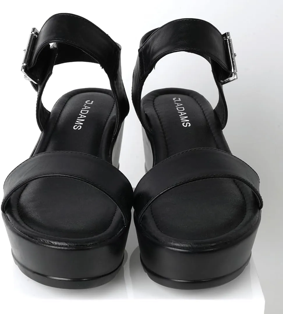 J.Adams Surf Platform Sandals – Women's Open Toe Chunky Low Mid Heel Wide Summer Block Flatform Espadrille Wedge – Comfortable Casual Walking Vegan Jelly Flat Shoes with Adjustable Ankle Strap and Lug Sole