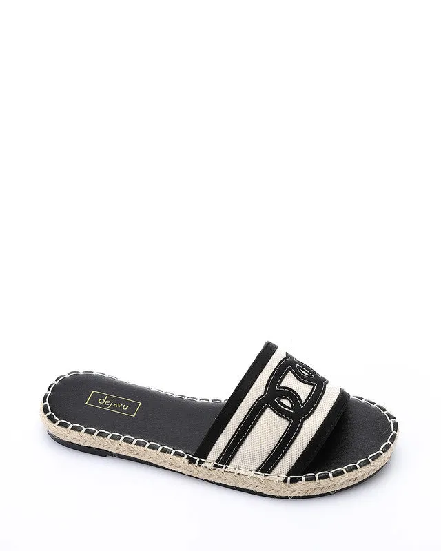 JAL-DJTV-005 Coastal Chic Espadrille Slipper - Black & Off White