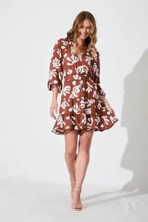 Jeanne Dress In Chocolate With White Print