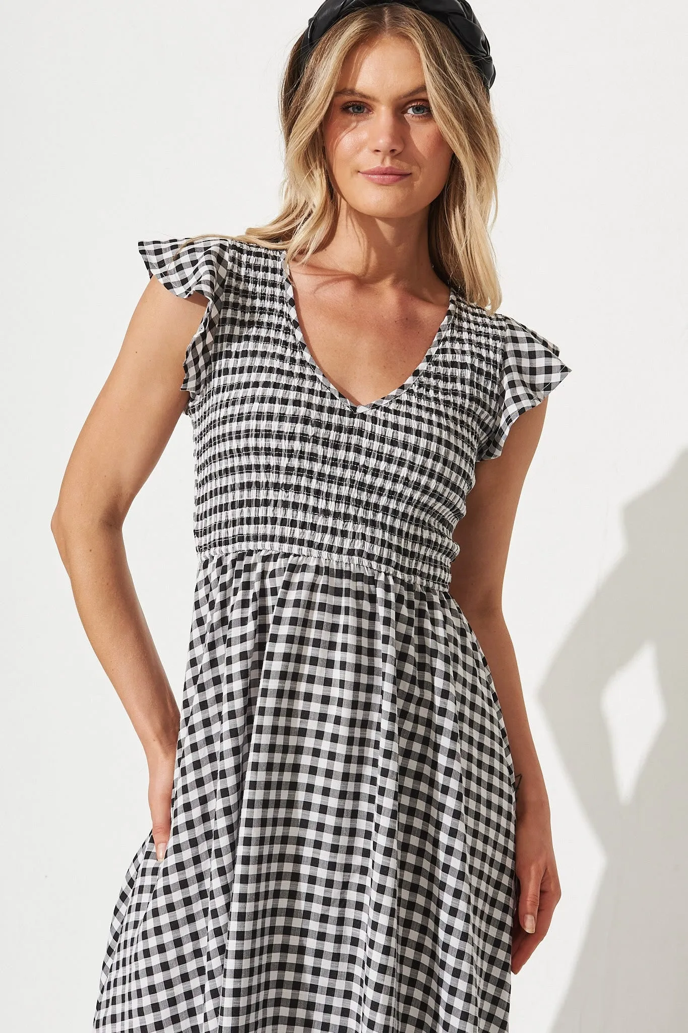 Jeannie Midi Dress In Black Gingham