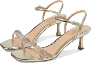 Jewel Badgley Mischka Maci Metallic Sandal with Rhinestone Knot Detail