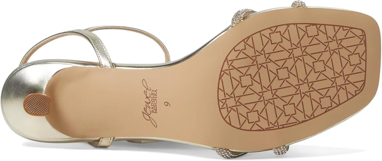 Jewel Badgley Mischka Maci Metallic Sandal with Rhinestone Knot Detail
