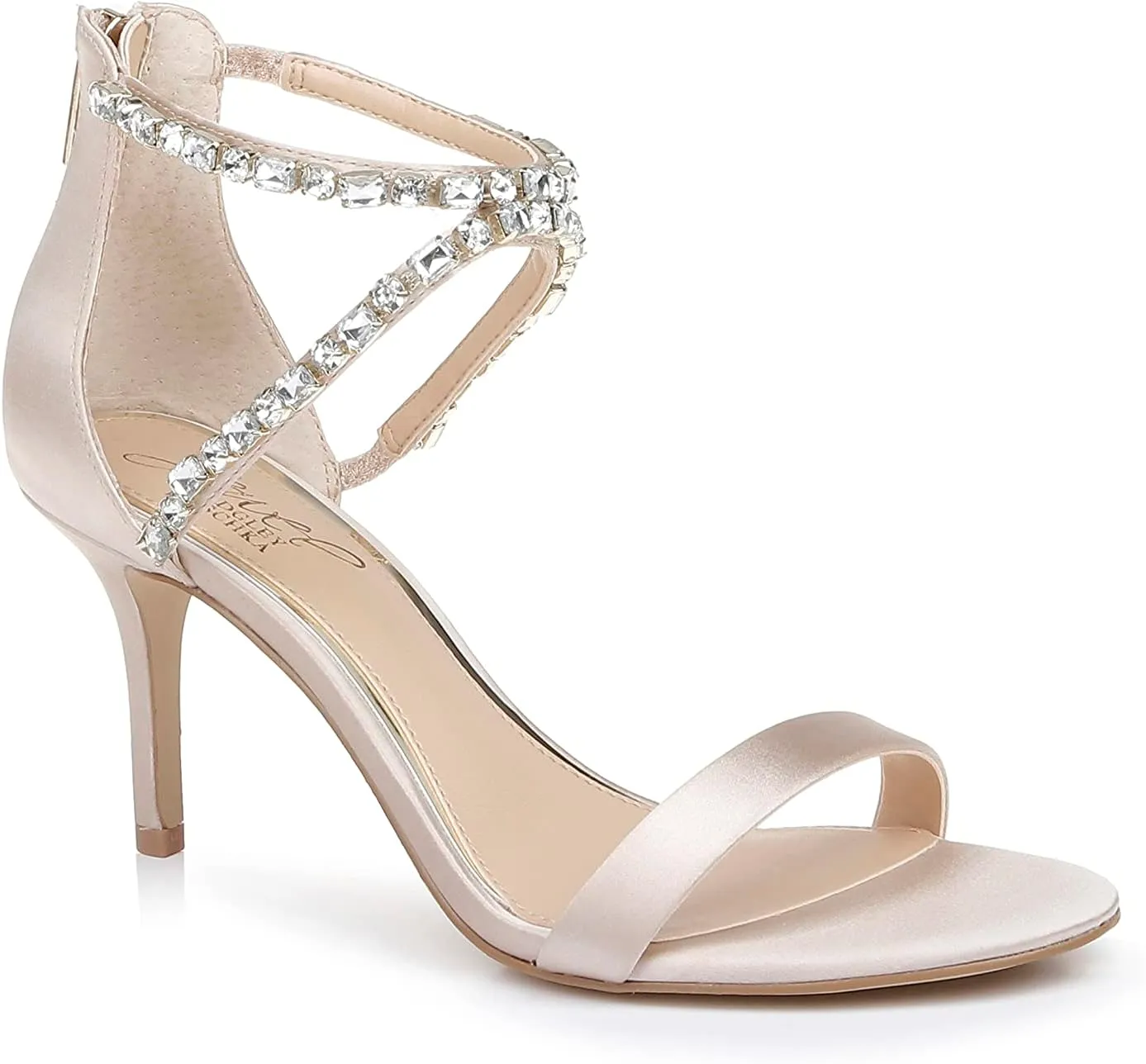 Jewel Badgley Mischka Women's Celine Heeled Sandal, Champagne Satin, 10