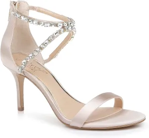 Jewel Badgley Mischka Women's Celine Heeled Sandal, Champagne Satin, 10