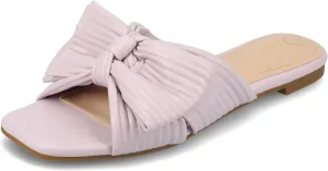 Journee Womens Pleated Metallic Bow Knot Low Block Heel Padded Open Square Toe Serlina Slide Sandal