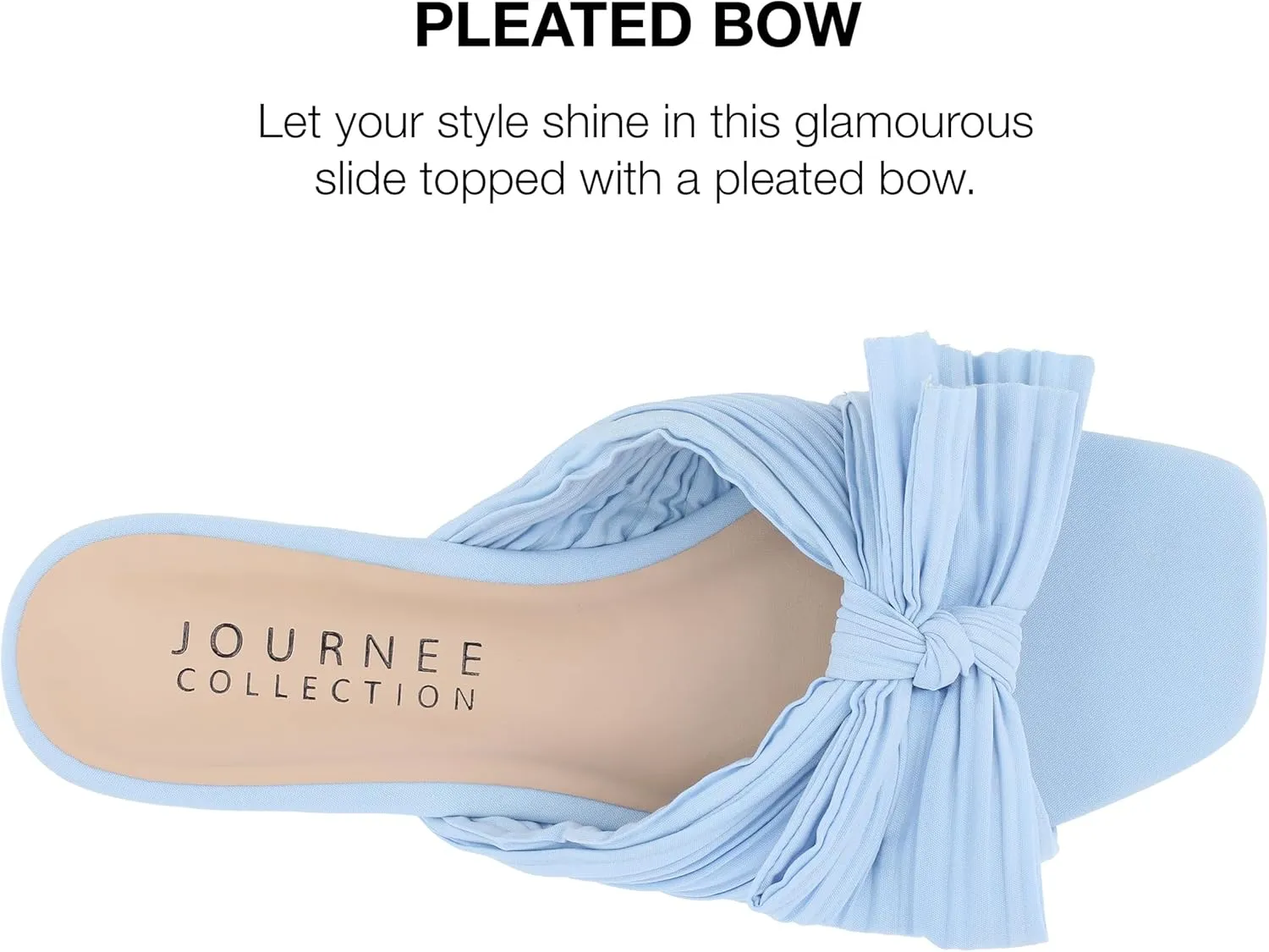 Journee Womens Pleated Metallic Bow Knot Low Block Heel Padded Open Square Toe Serlina Slide Sandal