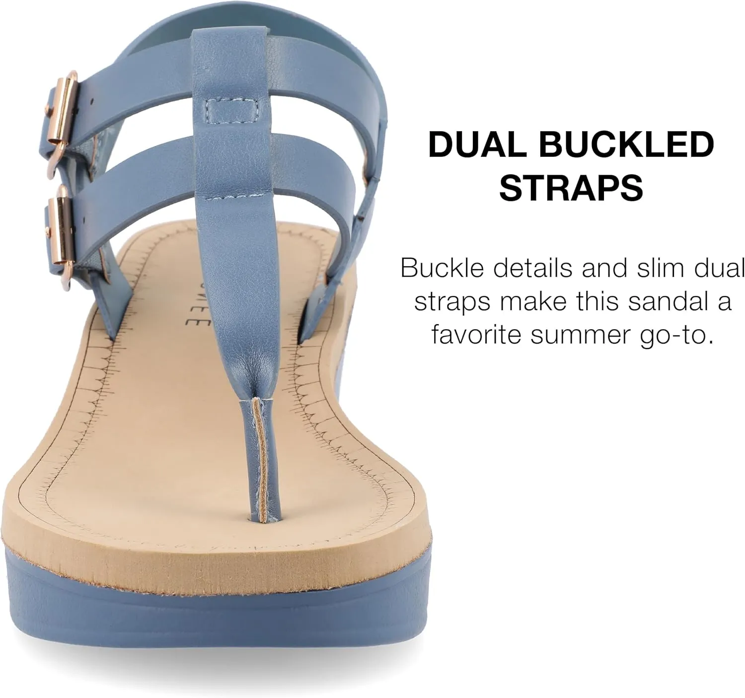 Journee Womens Strappy Platform Flip Flop Buckle Ankle Strap Bianca Comfort Wedge Heel Sandal