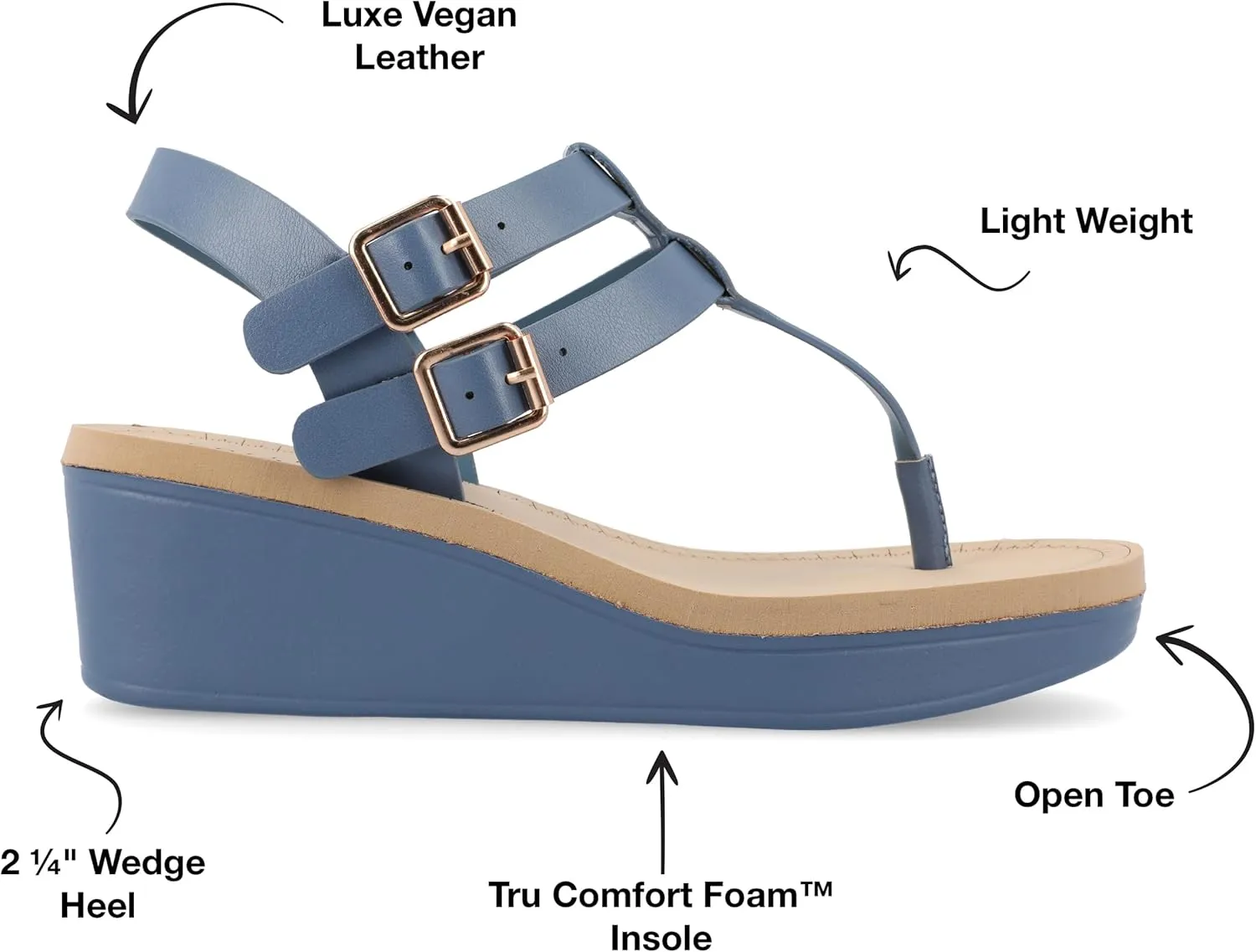 Journee Womens Strappy Platform Flip Flop Buckle Ankle Strap Bianca Comfort Wedge Heel Sandal
