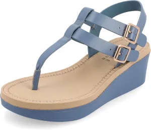 Journee Womens Strappy Platform Flip Flop Buckle Ankle Strap Bianca Comfort Wedge Heel Sandal