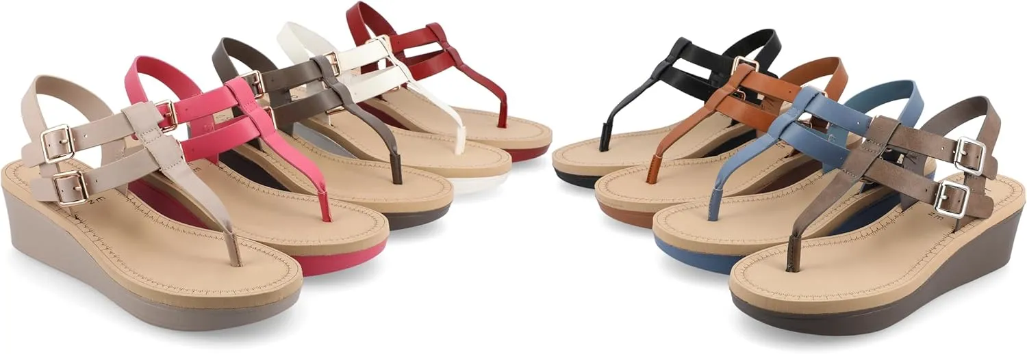 Journee Womens Strappy Platform Flip Flop Buckle Ankle Strap Bianca Comfort Wedge Heel Sandal