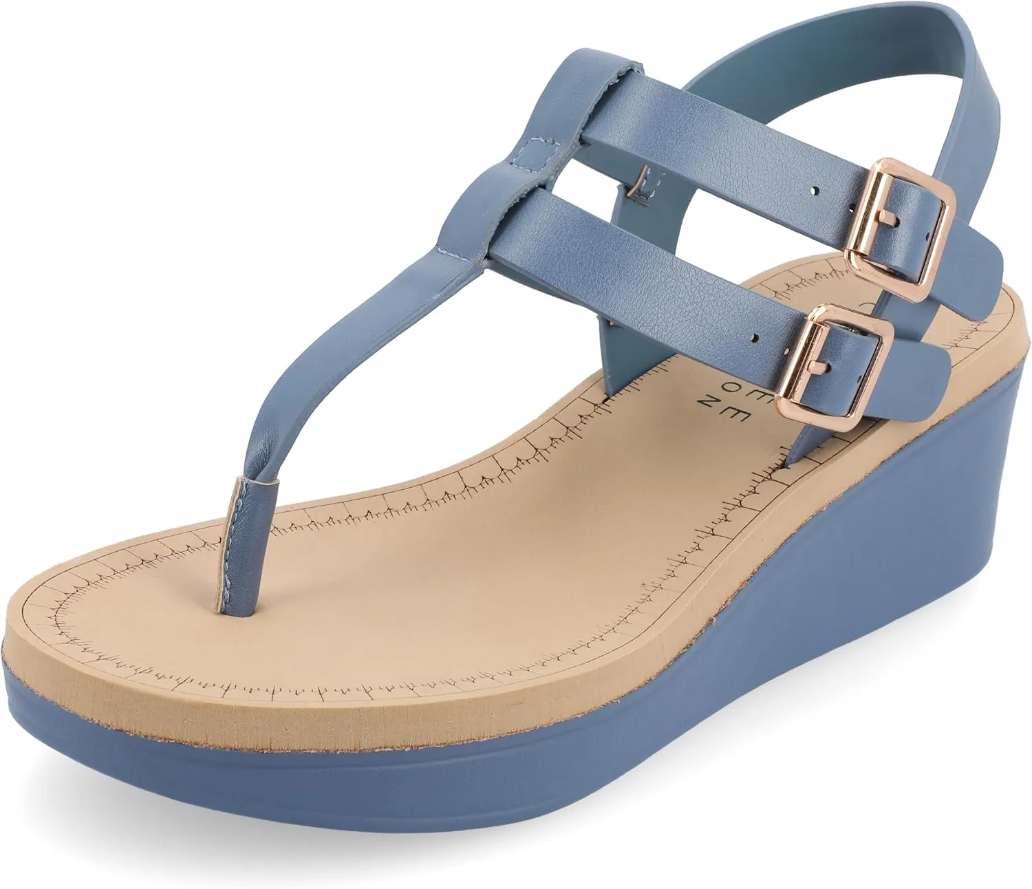 Journee Womens Strappy Platform Flip Flop Buckle Ankle Strap Bianca Comfort Wedge Heel Sandal