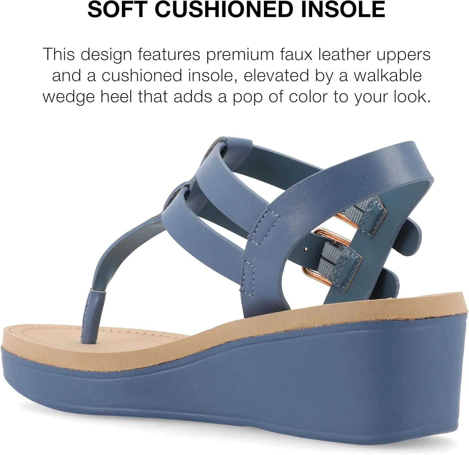 Journee Womens Strappy Platform Flip Flop Buckle Ankle Strap Bianca Comfort Wedge Heel Sandal