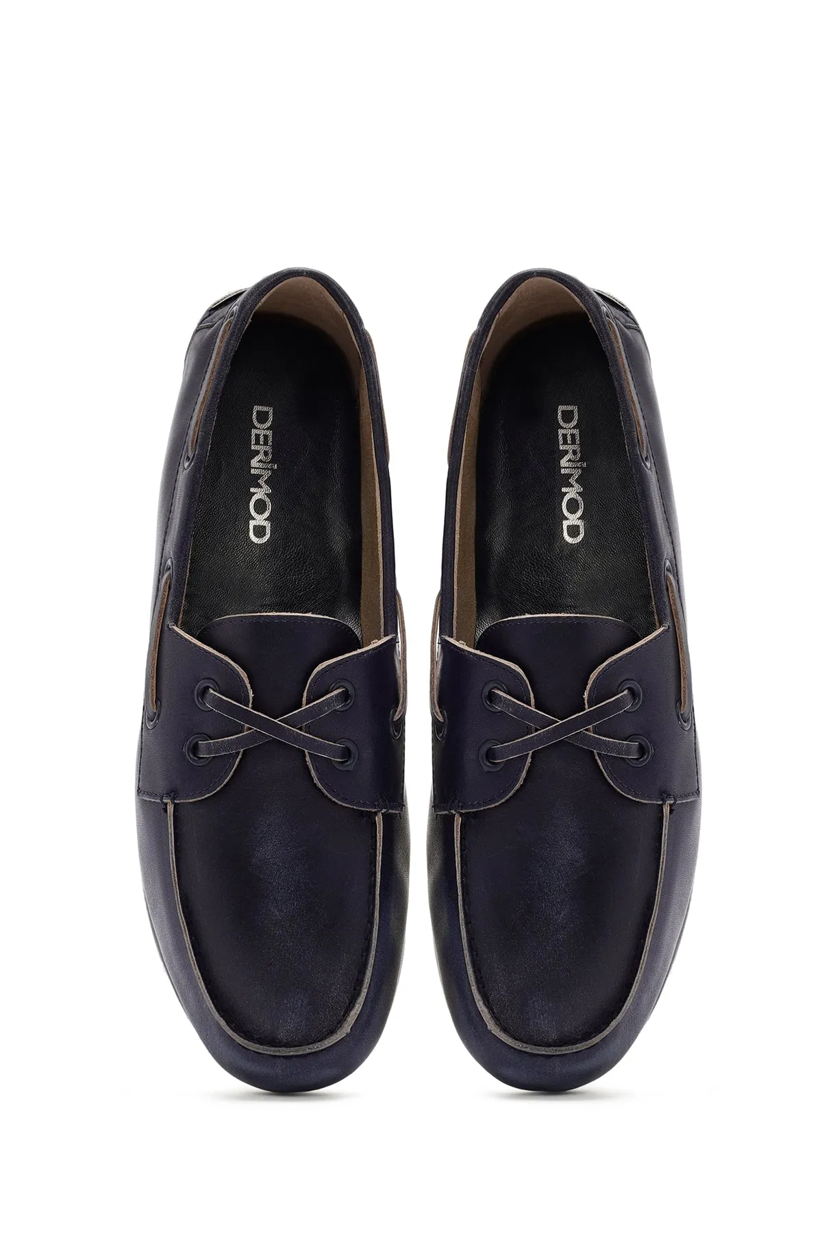 Kadın Lacivert Deri Maskülen Loafer