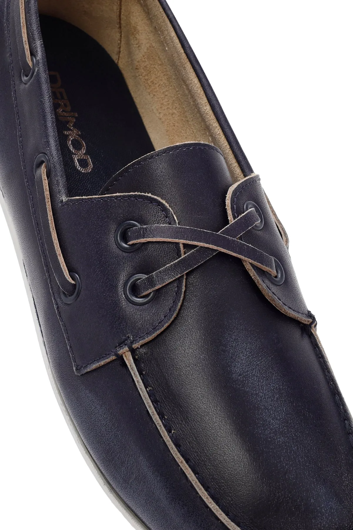 Kadın Lacivert Deri Maskülen Loafer