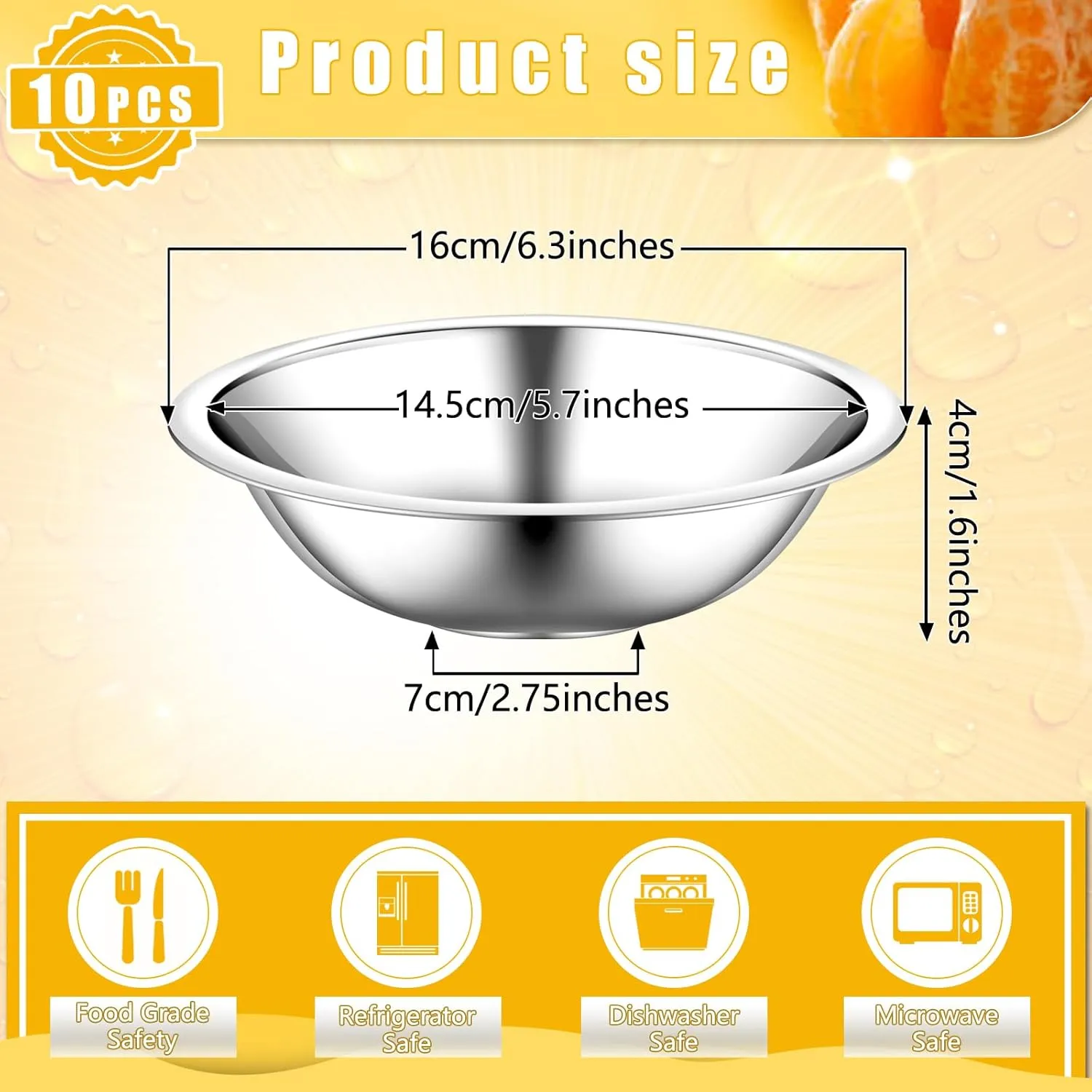 KesaPlan 10pcs Prep Bowls for Cooking,Small Stainless Steel Bowls 6.3inch Wide Metal Bowls Food Prep, 0.75 Quart Flat Base for Kitchen Meal Prep,Mixing,Cooking, Serving.