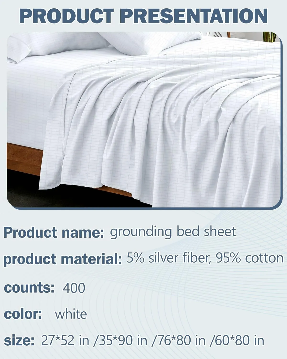 King Grounding Bed Sheet, 5% Silver Fibre, Cotton Grounding mat for Bed for Better Sleep(76x80in)