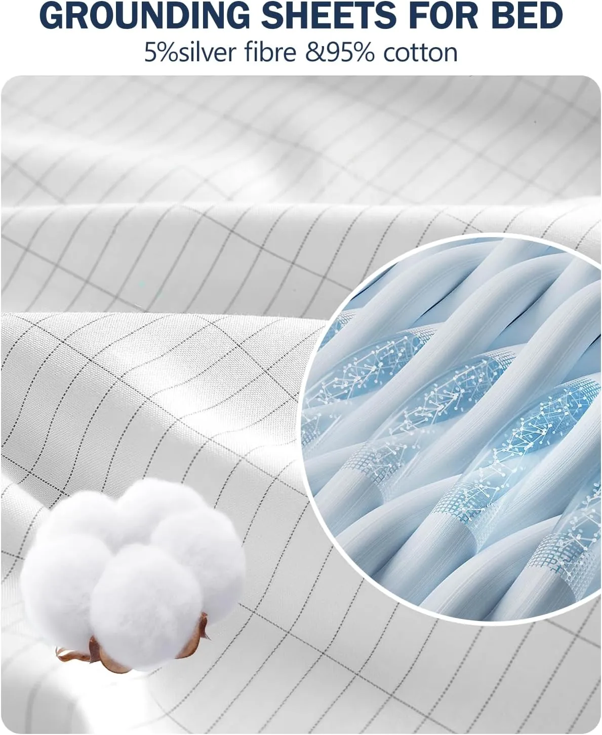 King Grounding Bed Sheet, 5% Silver Fibre, Cotton Grounding mat for Bed for Better Sleep(76x80in)