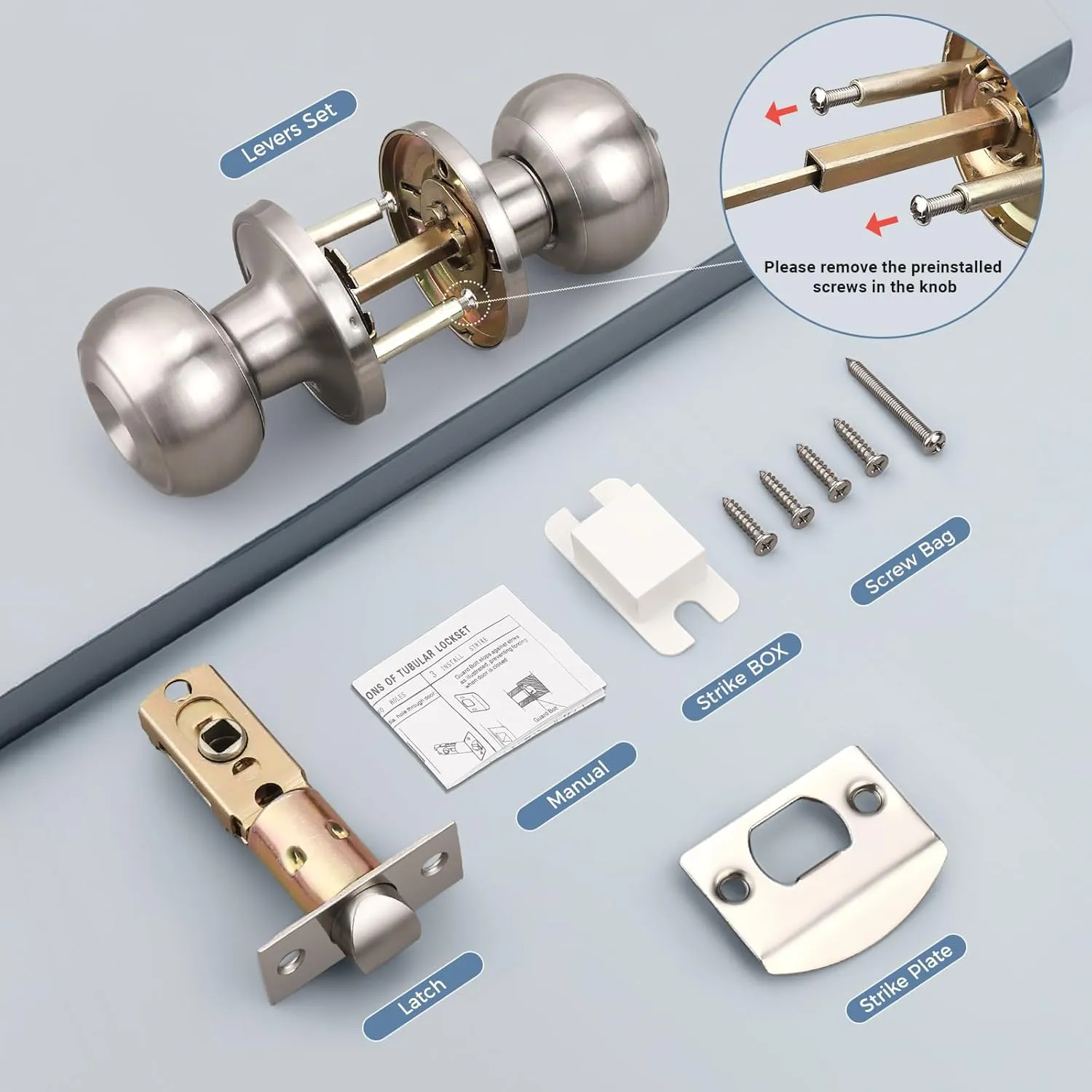 KNOBWELL 6 Pack Privacy Door Knob with Lock in Brushed Nickel Finish for Bedroom and Bathroom, Indoor Security Door Handle with Privacy Lock, Satin Nickel Interior Door Knobs
