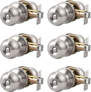 KNOBWELL 6 Pack Privacy Door Knob with Lock in Brushed Nickel Finish for Bedroom and Bathroom, Indoor Security Door Handle with Privacy Lock, Satin Nickel Interior Door Knobs