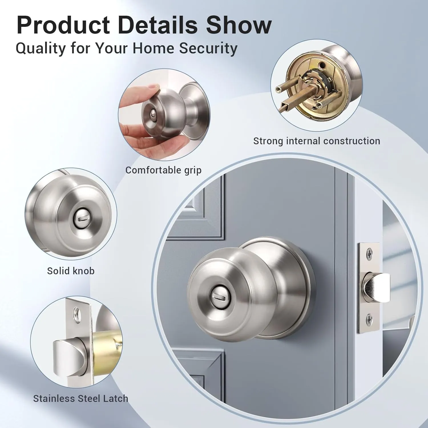 KNOBWELL 6 Pack Privacy Door Knob with Lock in Brushed Nickel Finish for Bedroom and Bathroom, Indoor Security Door Handle with Privacy Lock, Satin Nickel Interior Door Knobs