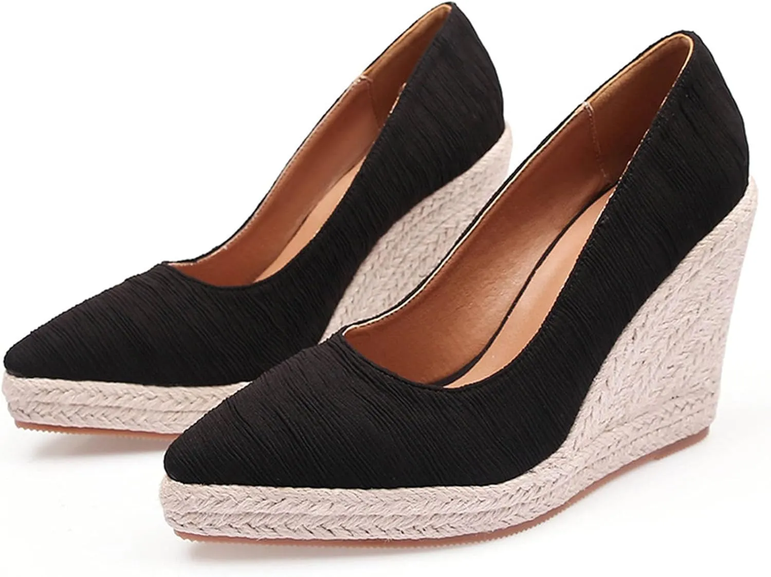 KOKOMOMO Womens Pointed Toe Espadrille Wedges Faux Suede Platform Pumps