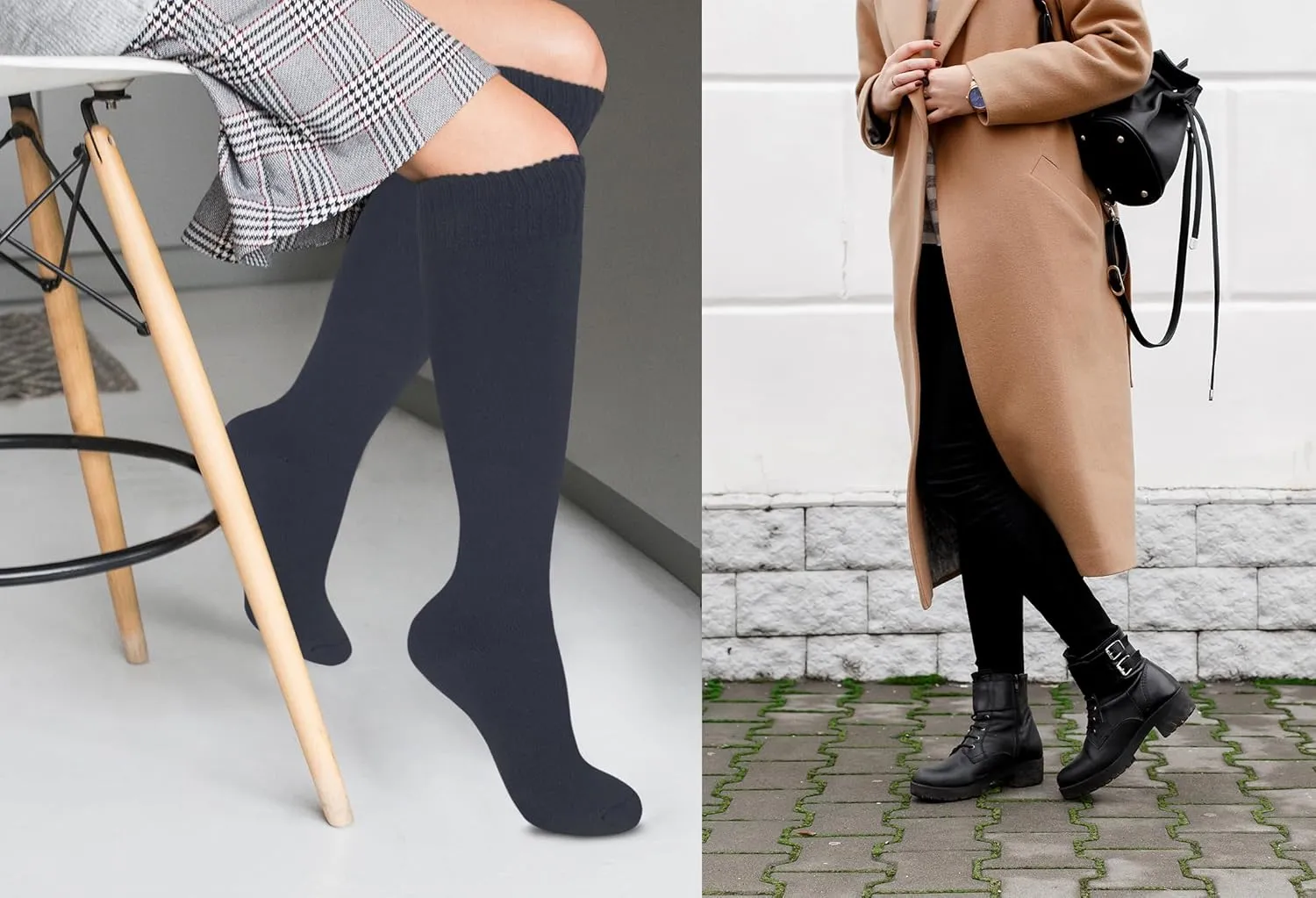 KONY Warm Knee High Socks for Women 3 Pairs, Thick Cotton Cushioned Thermal Long Socks for Hiking Work Gifts