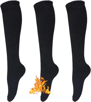 KONY Warm Knee High Socks for Women 3 Pairs, Thick Cotton Cushioned Thermal Long Socks for Hiking Work Gifts