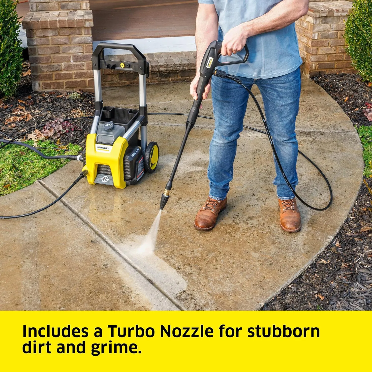 Kärcher Pressure Washer K1700, 3 Spray Nozzles, Detergent Tank, For Cars, Driveways, Siding, Patios, 2125 max. PSI, 1.46 max. GPM