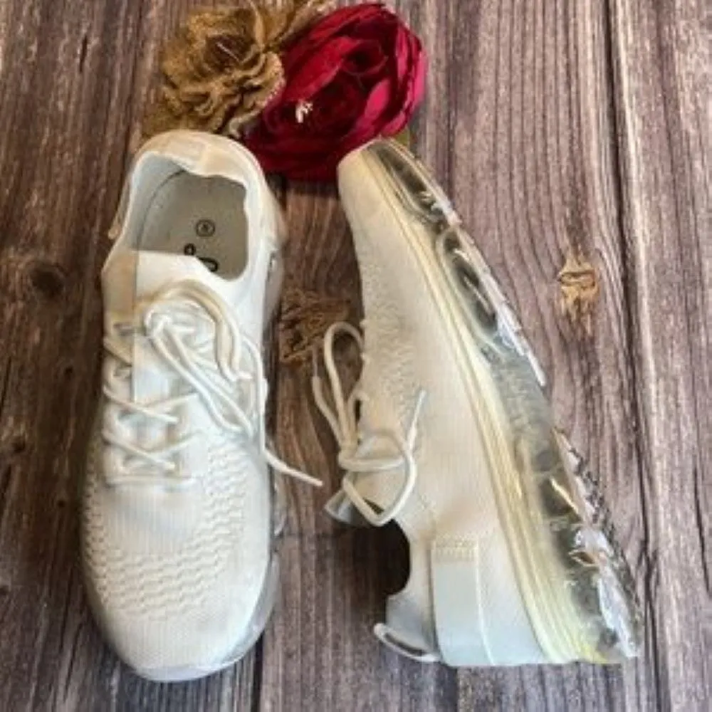 La Sheelah New Bubble Air Cushion Lace Up Knitted White Sneakers 8M