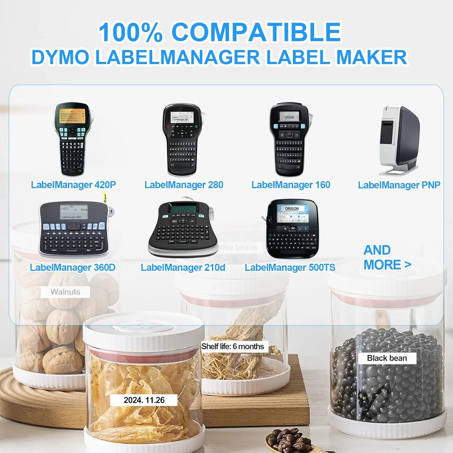 Label Orison Replacement for Dymo D1 Label Tape 9mm Combo Set 40910 40913 40916 40917 40918 40919 for Dymo LabelManager 160 260P 210D 450D，3/8'' W x 23' L，6 Pack