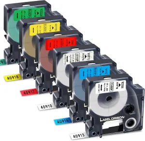Label Orison Replacement for Dymo D1 Label Tape 9mm Combo Set 40910 40913 40916 40917 40918 40919 for Dymo LabelManager 160 260P 210D 450D，3/8'' W x 23' L，6 Pack