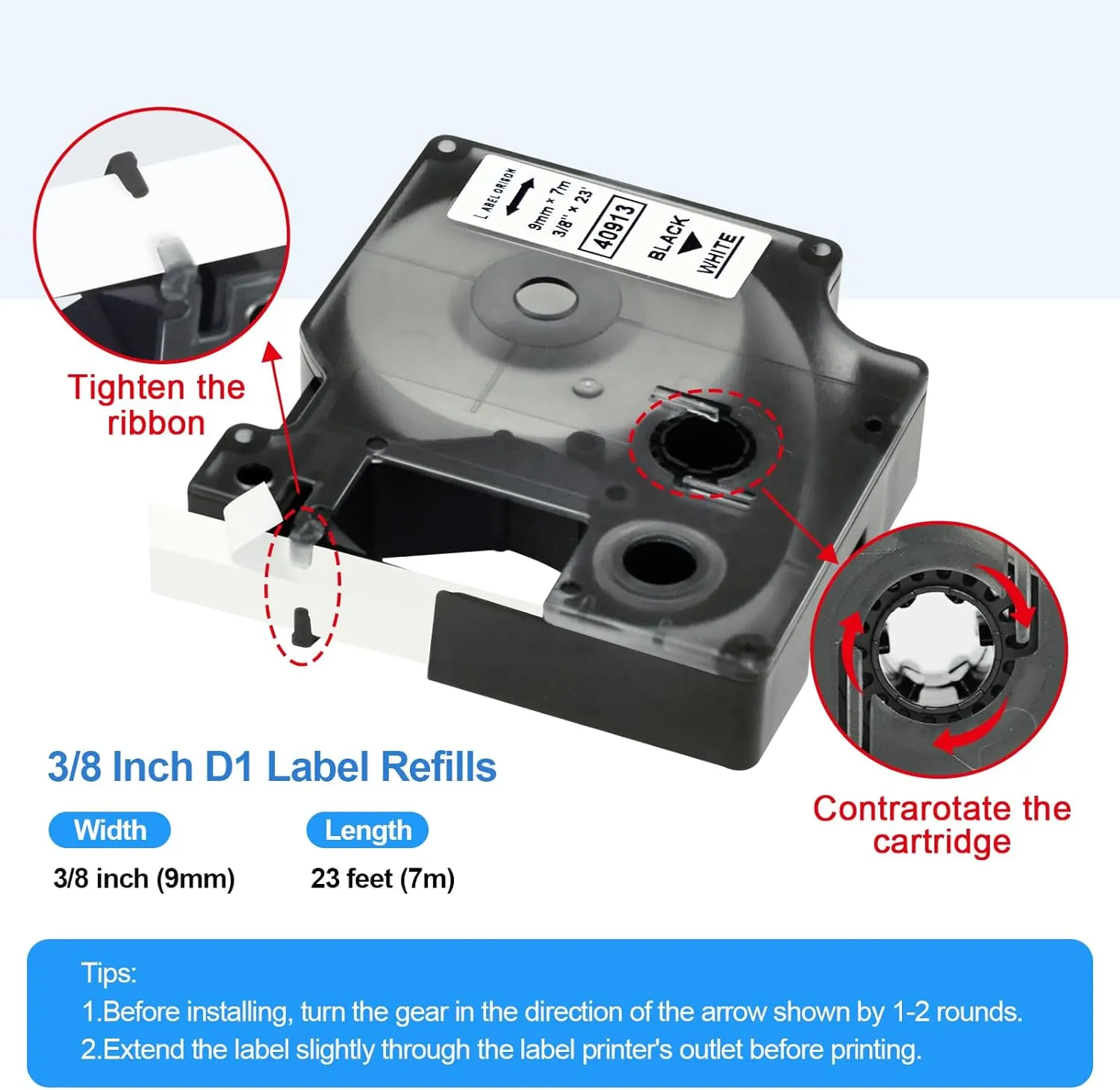 Label Orison Replacement for Dymo D1 Label Tape 9mm Combo Set 40910 40913 40916 40917 40918 40919 for Dymo LabelManager 160 260P 210D 450D，3/8'' W x 23' L，6 Pack