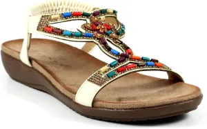 Ladies Mariella White Beaded Sandal