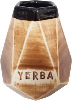 Large Ceramic Yerba Mate Prism Cup - Reusable, Slip-Proof Gripping and Easy Cleaning - Natural Tones Angular Mug - Retains Heat, Ideal for Teabags - for Home and Travel Use