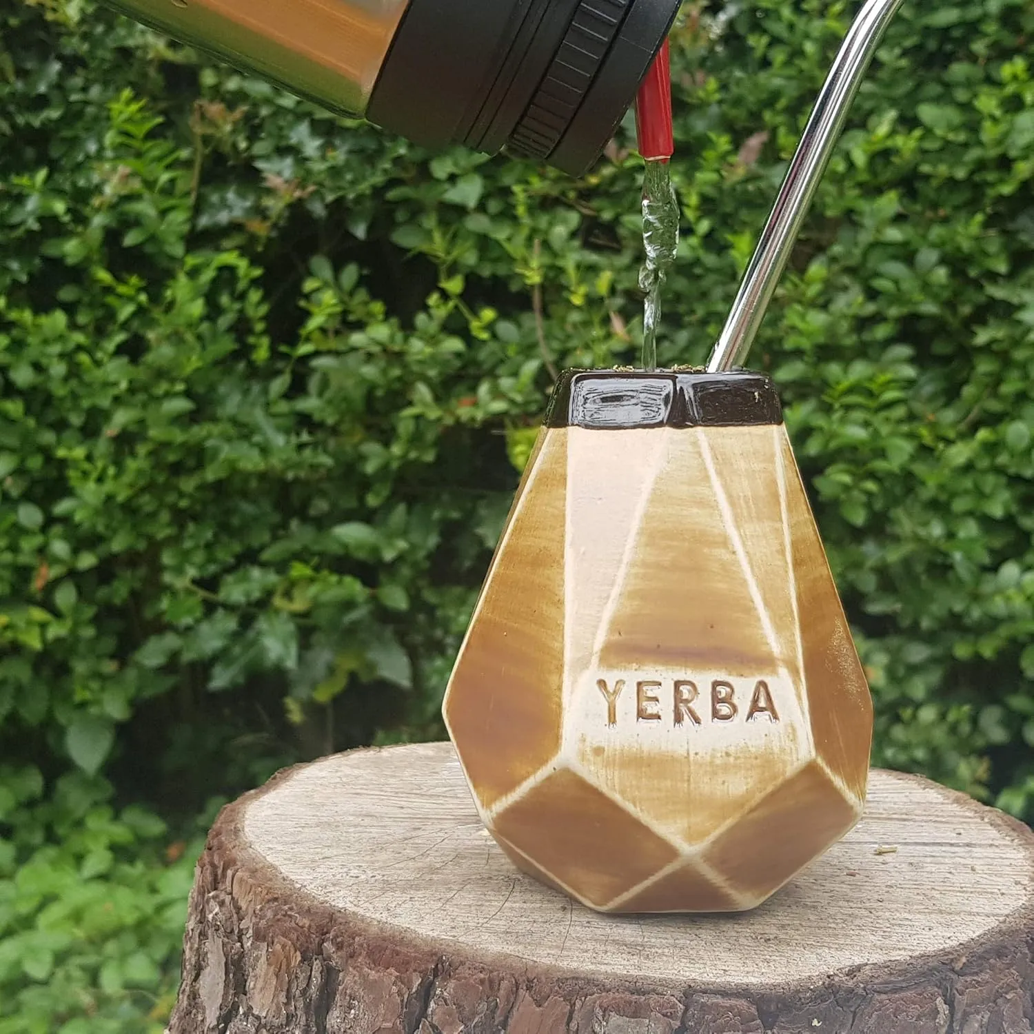 Large Ceramic Yerba Mate Prism Cup - Reusable, Slip-Proof Gripping and Easy Cleaning - Natural Tones Angular Mug - Retains Heat, Ideal for Teabags - for Home and Travel Use