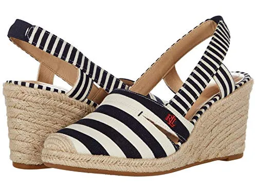 Lauren Ralph Lauren Penelopie Wedge Espadrille Navy/Cream Mixed Stripe 8 B (M)