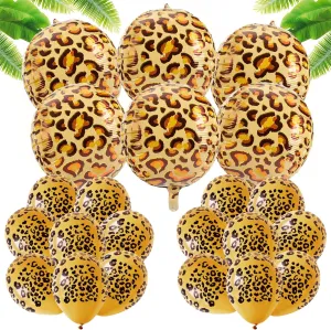 Leopard Balloons Set, 6 Pcs 22 Inch Cheetah Print Aluminum Foil & 25 Pcs Leopard Spots Latex Balloons Wildlife Animal Decoration for Zoo Jungle Safari Themed Birthday Party Supplies