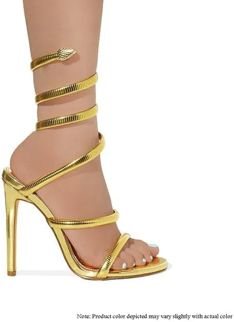 Liliana Nikkia-223 Womens Open Round Toe Leg Spiral Wrap Around Ankle Strap Stiletto Heel Sandal