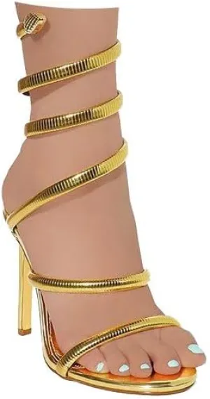 Liliana Nikkia-223 Womens Open Round Toe Leg Spiral Wrap Around Ankle Strap Stiletto Heel Sandal