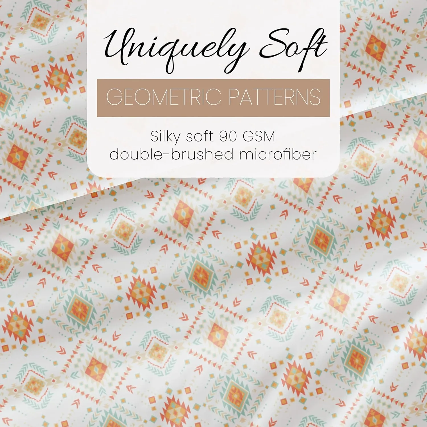 Linen Market Double-Brushed Patterned Microfiber Queen Sheet Set 4 Piece – Oeko-TEX Certified Ultra Soft & Wrinkle-Free - 16" Deep Pocket Sheets - Easy Care Queen Size - Aztec Dreams Coral