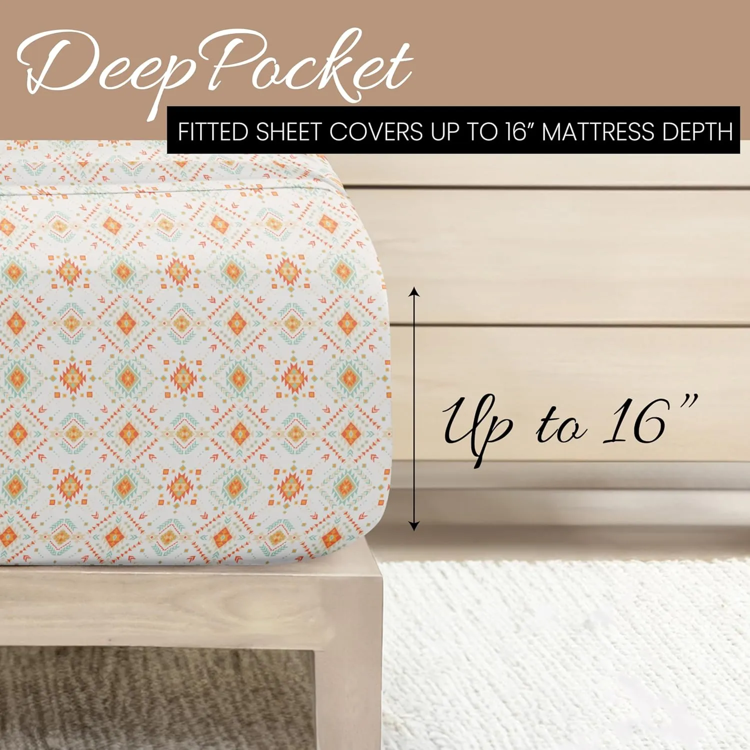 Linen Market Double-Brushed Patterned Microfiber Queen Sheet Set 4 Piece – Oeko-TEX Certified Ultra Soft & Wrinkle-Free - 16" Deep Pocket Sheets - Easy Care Queen Size - Aztec Dreams Coral